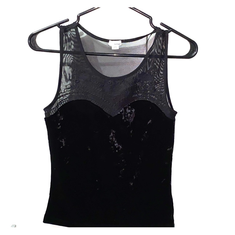 Garage black Velvet embroidered top